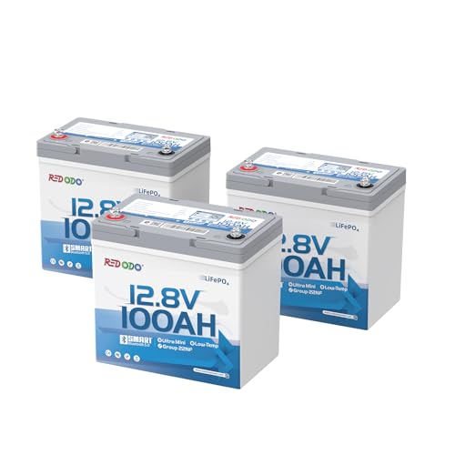 Image of Redodo 12V 100Ah Ultra-Mini LiFePO4 Bluetooth Deep Cycle Battery 3 Pack