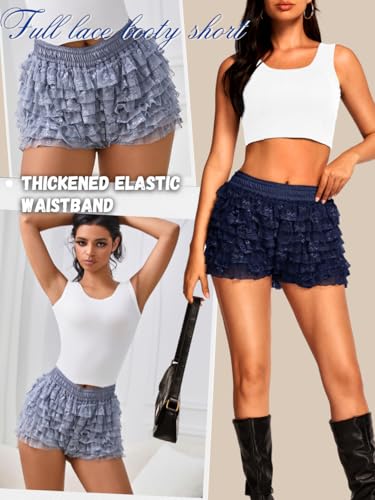 High Waisted Ruffle Shorts for Women Girls, Cute Lace Layered Bloomers, Going Out Mini Micro Bloomer2