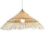 YGZPALH Lámpara De Ratán Tejida De Mediados De Siglo, Una Luz, Decoración Vintage Para El Hogar, Pantalla Tejida De Mimbre Beige, Lámpara Colgante Bohemia Ajustable, Estilo Del Sudeste Asiático