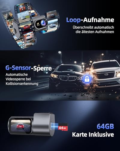 Cievie CIEVIE Dashcam Auto Vorne 4K, 1,5" IPS Display & 5G WiFi & 64GB Karte, 360° Drehbar Mini Dash Cam, Auto Kamera mit WDR Nachtsicht, 24/7 Parküberwachung, G-Sensor, Loop-Aufnahme, 170° Weitwinkel, C200 - Verwendungsansicht 7 | Tages Deals