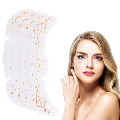 Auiremrti Cara Brillo Pecas Tatuaje, 4 Piezas Impermeables Doradas Forma Doble Corazón Día De San Valentín Tatuajes Temporales, Pecas Festival, Pecas Henna Tatuaje Hoja
