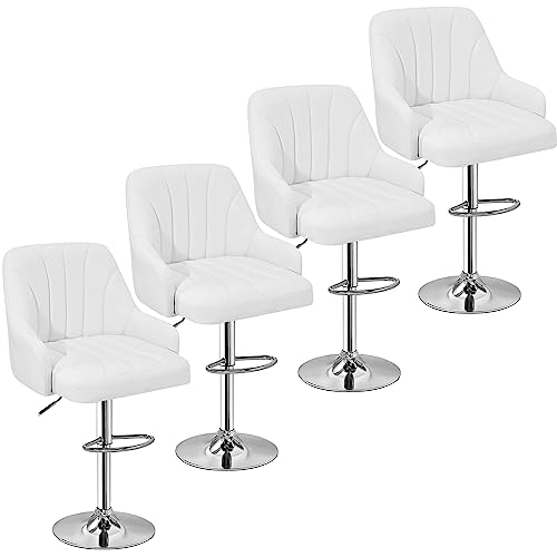 Image of VECELO Bar Stools Set of 4, Adjustable Barstools, Counter Height Stools with Back and Arm, Kitchen Island Stools, Swivel PU Chairs for Pub, Dining Room, Modern Style, White