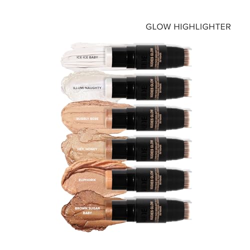 Nudestix Nudies Glow Cream Highlighter Bronze + Glow 3-in-1 All Over Face Colour for Eyes, Cheeks, Lips w/Blending Brush (Ice Ice Baby)