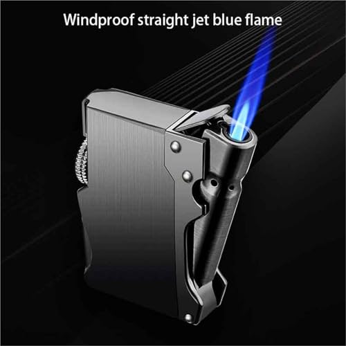Encendedor de butano recargable contra el viento, linterna ajustable metálica 3