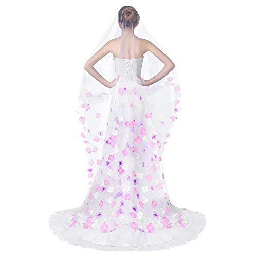 68.9" Long Bridal Veil Lace Floral Wedding Veil Soft Mesh Tulle Chapel Length Bride Long Cathedral Veil 1Tier With Comb #TOP1