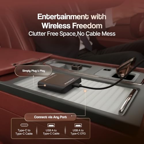 Image of Ambrane 4-in-1 Wireless Android Auto & Carplay Adapter, Support Phone Mirroring, YouTube, Netflix, Converts Wired to Wireless Carplay, 4GB RAM+32GB ROM, WiFi 6, USB A & USB-C (Carlink Stream+, Black)