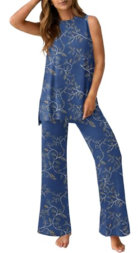 Image of PrinStory Womens Pajamas Sets 2 Piece Soft Pjs for Women Sleeveless Pajama Set Summer Loungewear with Pockets