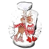 XOXSION Damen Weihnachten Rollkragen Nutella Pullover,Rentier Locker Kapuzen Oberteile Stehkragen Tasche Langarm T-Shirt Mit Fleece Top Winter Warm Pulli Rundhals Langarmshirt(rot,XXL)
