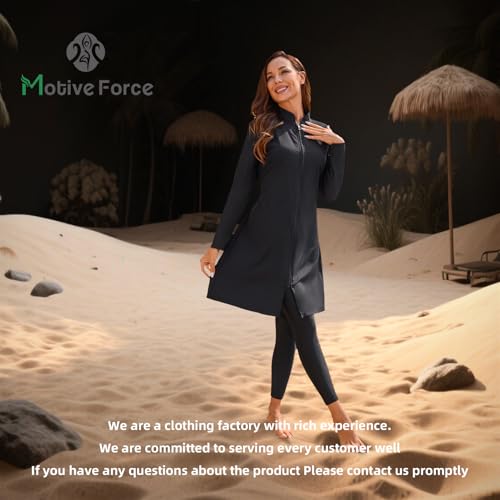 MOTIVE FORCE Modest Swimsuits Muslim Swimsuit Womens Full Coverage Full Body Swimwear Islamic Arabic Long Sleeve Burkini 3 Pieces Swiming Dress Suit, XL