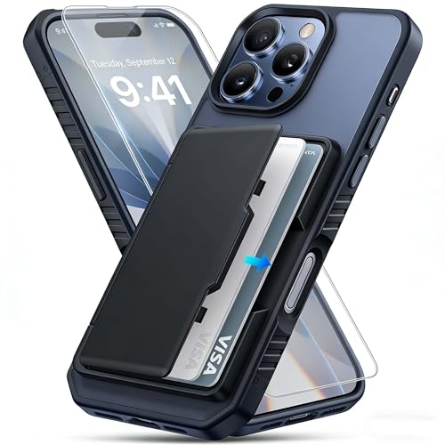 Image of Miracase for iPhone 14 Pro Max Flip Case Wallet, Built-in Card Holder (3-5 Cards) Military Grade Protection, Rugged Protective Phone Case for 14 Pro Max, Dark Blue