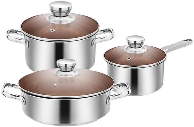 Easy to clean Stainless Steel Cookware Set Thickened Three Piece Kitchen Household Soup Pot Milk Frying Combination Kitchen