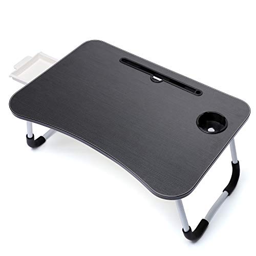 Goteroerce Foldable Bed Tray Lap Desk Studying Working Table with Card Slot Drawer Storage Playing Dining Convenience Small Table