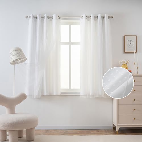 Image of MYSKY HOME White Curtains for Girls Nursery Kids Bedroom 52Wx54L,2 Panels