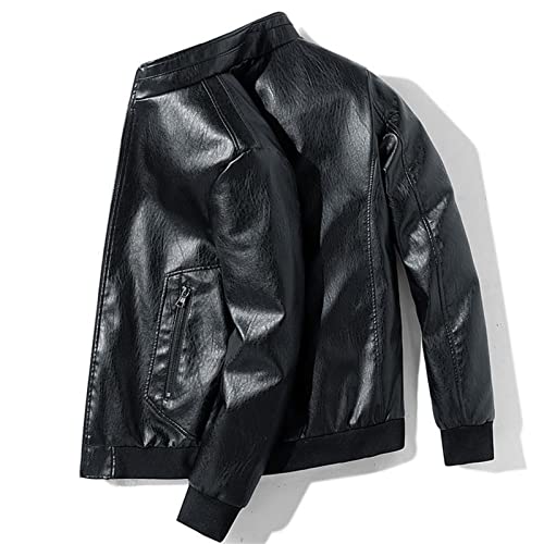Maiyifu-GJ Men's Stand Collar Leather Bomber Jacket Lightweight Faux Leather Motorcycle Jackets Slim Fit Zip Up Biker Coat4