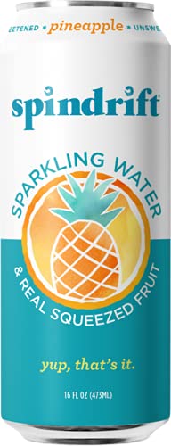 Spindrift Sparkling Water, Pineapple Flavored, Made with Real Squeezed Fruit, 16 Fl Oz (Pack of 12)