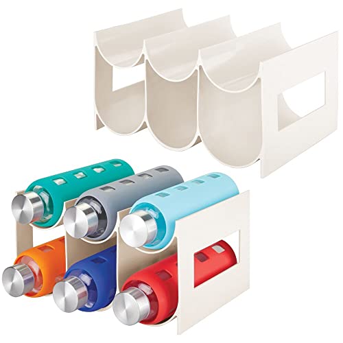 Mdesign Plastic Modern Free-Standing Bottle Rack Storage Organizer Holder For Kitchen, Cabinet, Pantry, Fridge, Freezer Organization; Hold Water Bottles, Wine - Lumiere Collection, 2 Pack, Cream/Beige #TOP23
