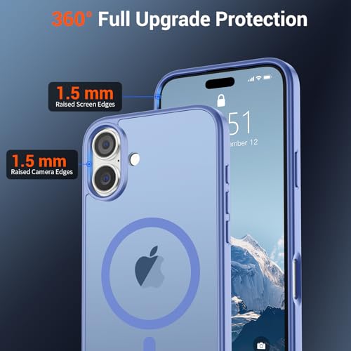 Image of SUPFINE Magnetic for iPhone 16 Case (Compatible with MagSafe) (Military Grade Drop Protection) Slim Translucent Matte Shockproof Phone Cover,Blue Purple
