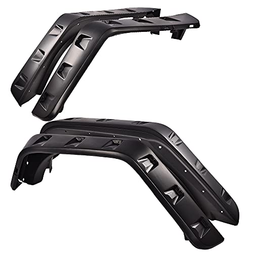 G-PLUS Fender Flares with LED Light Side Maker, Compatible with Jeep JK Wrangler 2/4 Door Model 2007-2018, Unlimited, Rubicon Unlimited, Pocket Rivet Style Smooth Black 4pcs