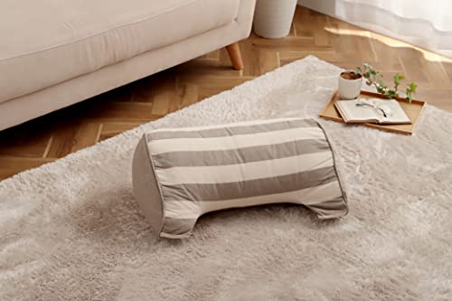 イケヒコ クッション オーガニックコットン 変形 フロー よりかかり ベージュ 約55×35×25cm 手洗い インド綿 ボーダー 日本製 通年 オールシーズン #1210880021001