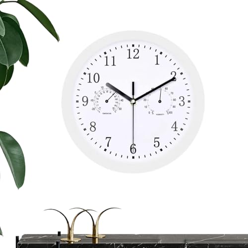 Qfdiwr Horloges d'Extérieur,Décoratif & Réveil pour Intérieur | Horloge Murale Ronde Silencieuse avec Hygromètre pour Salle de Bain, Terrasse, Véranda et Piscine
