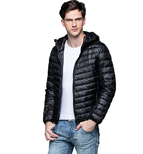 Yingfeg Bb Men’S Packable Down Jacket Lightweight Hooded Puffer Jacket Winter Coat Outwear Black L cover