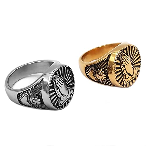 Praying Hands Bless Signet Ring Stainless Steel Gold Religious Virgin Mary Ring Engagement Promise Heart Wedding Ring2