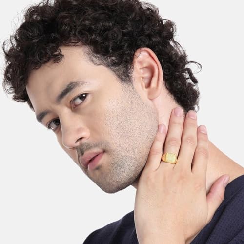 Image of ZAVYA 925 Sterling Silver CZ Studded Gold Plated Ring for Men | Gift for Men and Boys | With Certificate of Authenticity and 925 Hallmark