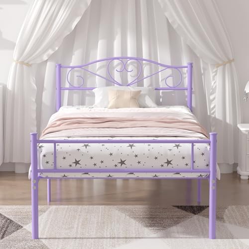 VECELO 14" Twin Metal Bed Frame with Headboard & Steel Slats