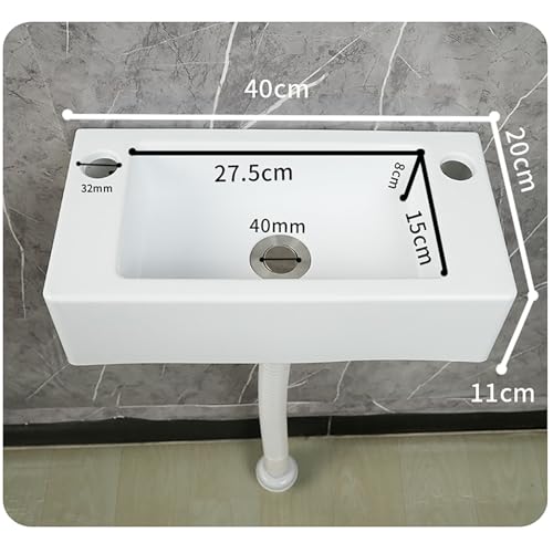 Miniatura 3 de Xrb2050 Lavabo De Pared De Resina Blanco 40x20x11cm 15.7x7.9x4.3inch, Tamaño Pequeño Con Kit De Desagüe Para Aseo De Invitados, Lavadero Garaje
