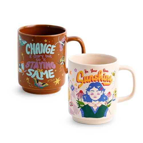 Image of Shay Ceramic Mug, 2 Pc, Self Love & Change, 300ml | Glossy Finish | Ceramic Coffee Cup | Porcelain | Microwave Safe (Rise Mug - 2Pc - Self Love + Change)