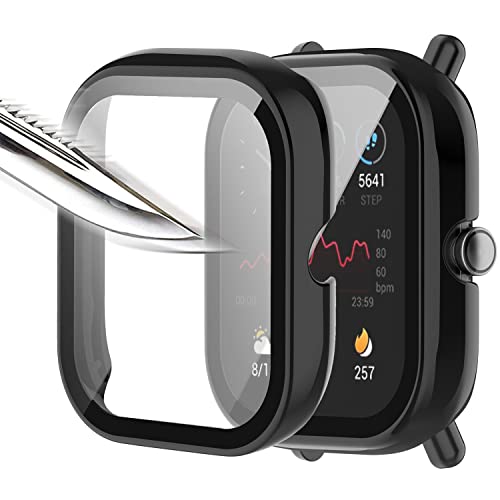 Msm-case Pack of 2 Tempered Glass Screen Protector Protective Case Compatible with Amazfit Bip U/Amazfit Bip U Pro