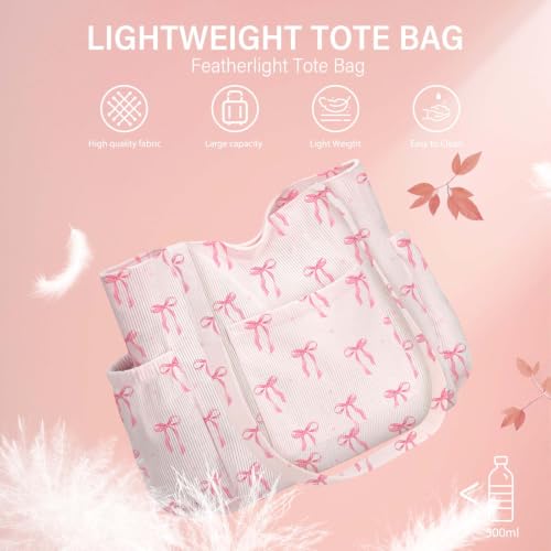 hatisan Pink Bow Corduroy Tote Bag for Women, Cute Coquette Shoulder Bag - image 8