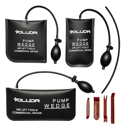 Voluda Inflatable Air Shim Bag Pump 3 Pack Commercial Grade Leveling Tool 330 LB Rating 3 Sizes 1 Extra 50cm Extension Hose & 4 Installation Shims
