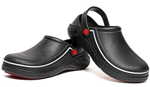 Zlosun Men And Women's Garden Nurse Doctors Water Resident Safty Work Shoes Non Slip Kitchen Chef Clogs(Black,8.5 Women/7.5 Men) #TOP6