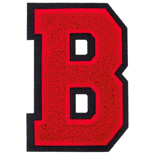 1 PCS 6 Inch Red Chenille Letters Patches - Iron On Varsity Alphabet, Large Letters for Clothing, Backpacks, Hats, Jeans with Black Border (B)