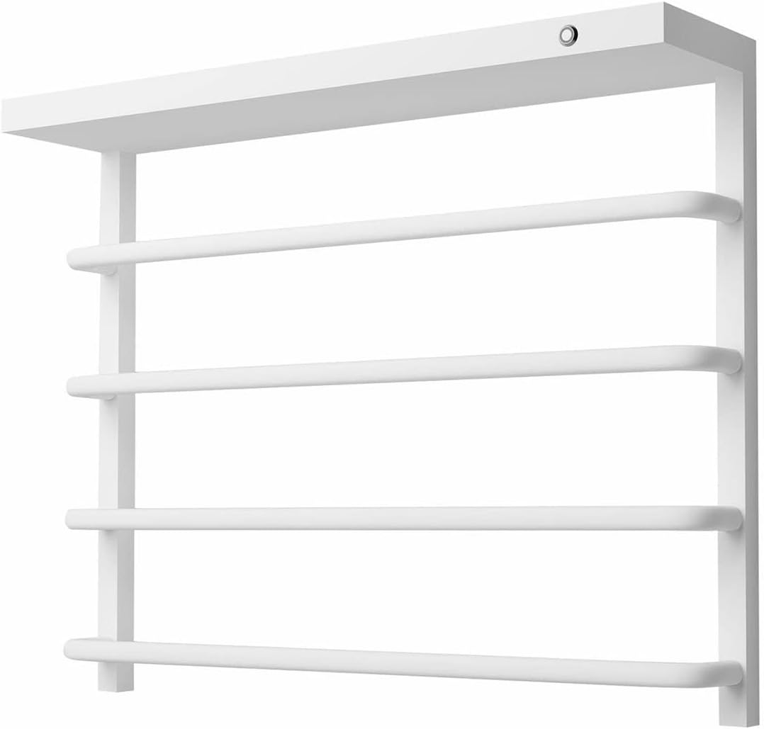 Towel Warmer Electric Black, Wall Mounted Heated Rack Towel, Stainless Steel Drying, 4 Bars Hot Racks for Bathroom,White-Black(White)