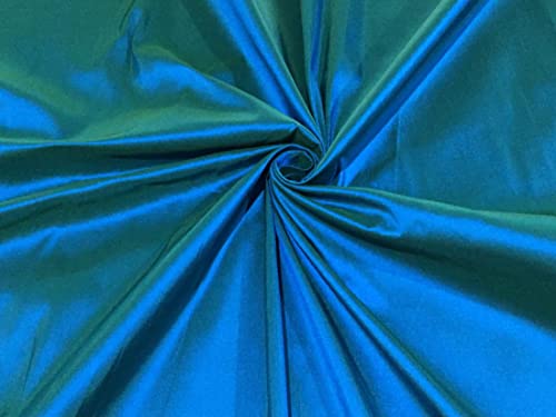Soie pure bleu irisé x vert Dupion 137cm | Étoffe de luxe pour haute couture