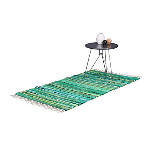 Flickenteppich Relaxdays 70 x 140 cm mit Polyesterfransen