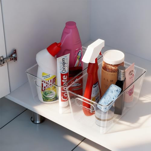 KJIXYUNG Clear Pantry Organizer Bins, Storage Containers & Plastic Containers with Handle, Cabinet Organizer, Home Organization Must Haves for Kitchen, Laundry Room, Office, Closet & Freezer (6 Pack) - Image 6