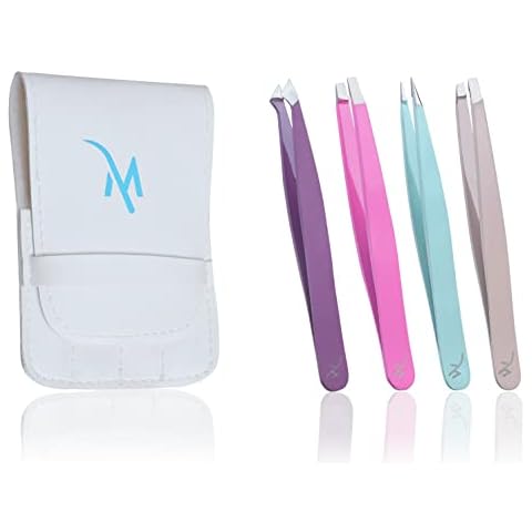 Tweezers Set, 4 Pieces Professional Eyebrow Plucking Tweezers for Women and Men, Precision Tweezers Set for Ingrown Hair Remove and Splinter, Blackhead and Tick Remover, Multicolor Cover