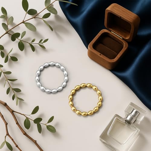 Stainless Steel Beaded Star Bamboo Joint Finger Rings Stackable Beaded Band Rings Chunky Ring Set Trendy Ring Supplies for Women Wedding Birthday Party Christmas Fashion Jewelry3