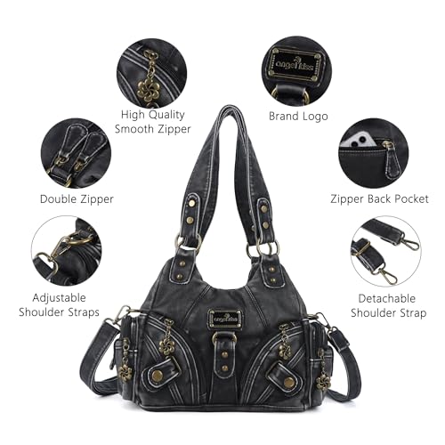 Image of Angel Kiss Purses for Women Small Hobo Shoulder Bags Vagen Leather Multi-Pocket Tote Bag with Zipper