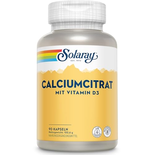 Solaray Calciumcitrat mit Vitamin D3 90 Kapseln 1000 mg Calcium (Citrát & Carbonat) + 400 IE Vitamin D3 Unterstützt Knochen Zähne & Muskelfunktion Hoch bioverfügbar Laborgeprüft
