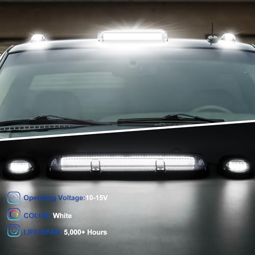 AUYICH Top Clearance Marker Lights Fits for 2000-2007 Chevy Silverado & GMC Sierra 1500/2500/3500, 2001-2003 1500 HD, Cab Roof Light, Plug Play, 3PCS LED Bar Smoked Lens SAE/DOT(White Light) by AUYICH - Image 5