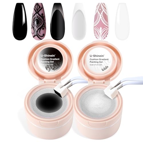 Cushion Gradient Painting Gel Black&White Ombre Uñas miniatura 1