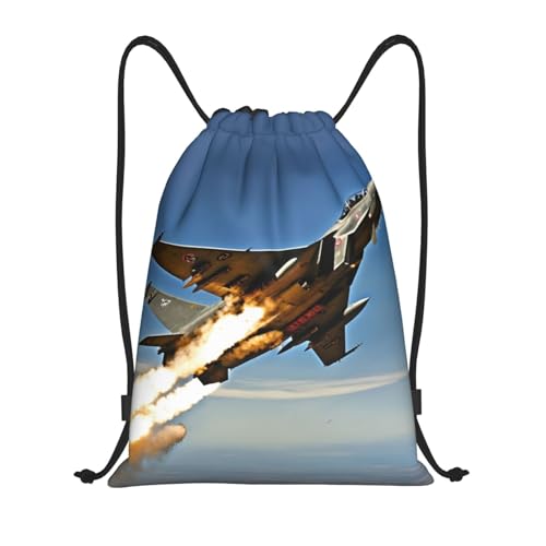 JEJEA Rucksack mit Flugzeug-Jets-Aufdruck, Kordelzug, Turnbeutel, Kordelzugbeutel, Rucksack für Schwimmen, Strand, Schwarz , M