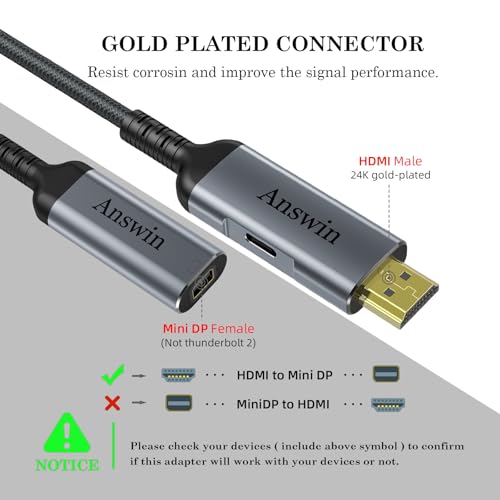Answin HDMI to Mini DisplayPort Adapter 4K@60Hz Active HDMI to Mini DP by Answin - Used condition - Image 4