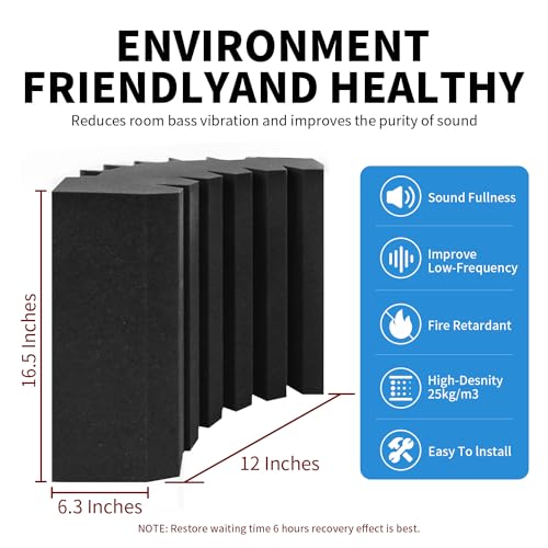 Image of Focusound 4 Pack Bass Traps Corner Acoustic Foam Corner 16.5 inch X 6.3 inch X 12 inch Acoustic Foam Panels Soundproof Padding Wall Panel Corner Block for Home Studio and Theater