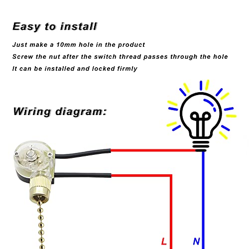 Image of 4 Pack Cords for Ceiling Light Fans Lamps and Wall Lights Pull Chain Switch Control Replacement On-Off with Pull Chain, Ceiling Fan Light Switch Zing Ear ZE-109 Two-Wire Light Switch with Pull