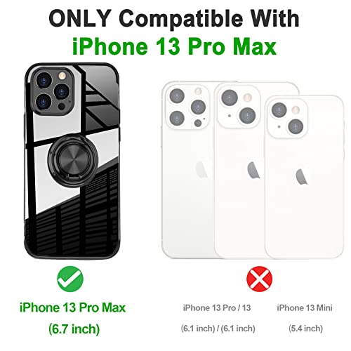 Compatible With Iphone 13 Pro Max Ring Case, Kickstand Holder Rotating Support Magnetic Car Holder Crystal Clear Back Soft Silicone Compatible For Iphone 13 Pro Max 6.7 Inch (Black) #TOP1